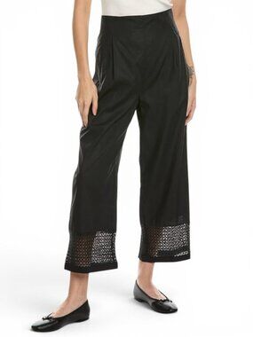 Merlette Leon Black Crochet Hem High Waist Wide Leg Pants 100% Cotton New NWT 14